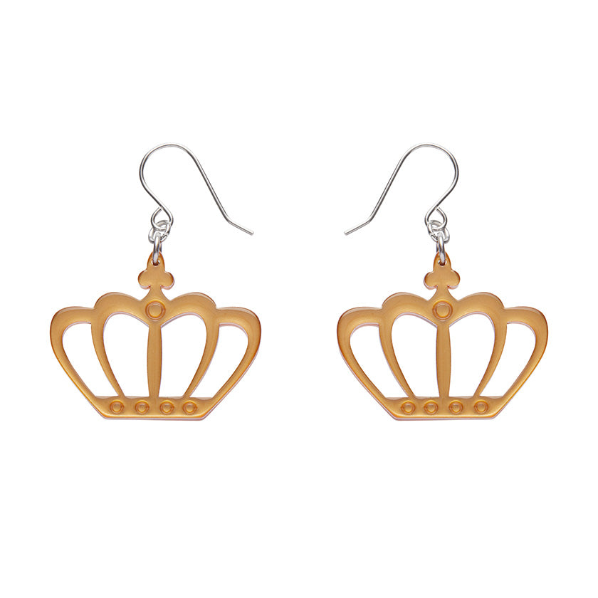 Royal Crown Drop Earrings - Gold