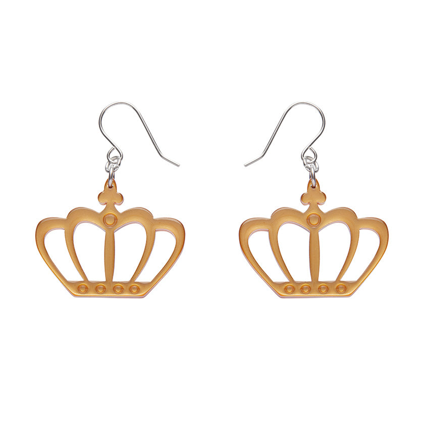 Royal Crown Drop Earrings - Gold