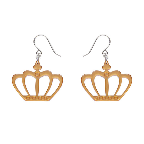 Royal Crown Drop Earrings - Gold