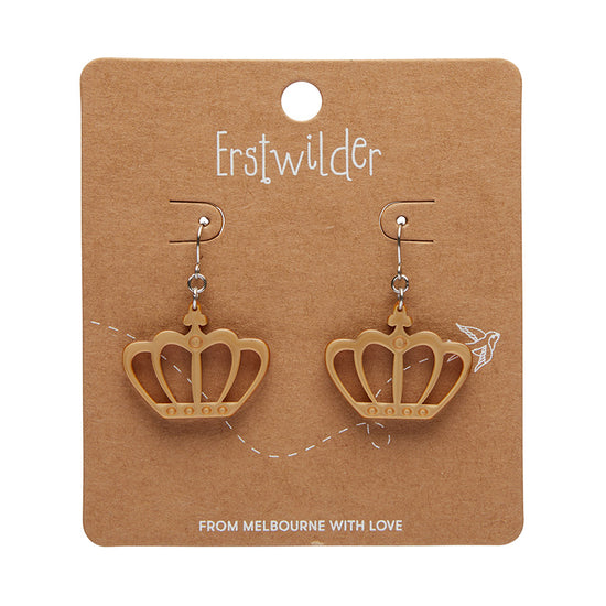 Royal Crown Drop Earrings - Gold