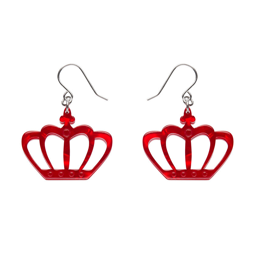 Royal Crown Drop Earrings - Red