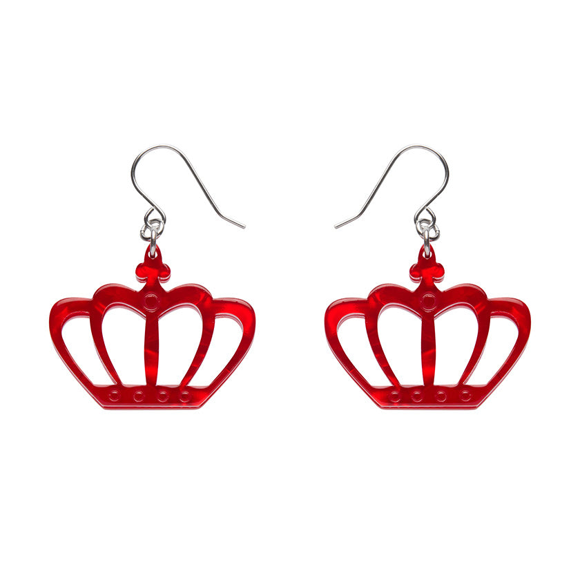 Royal Crown Drop Earrings - Red
