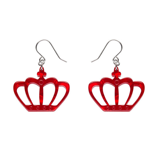 Royal Crown Drop Earrings - Red