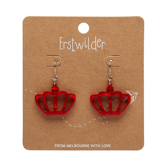 Royal Crown Drop Earrings - Red