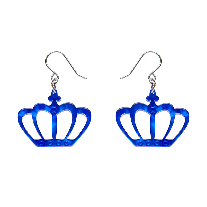 Royal Crown Drop Earrings - Blue