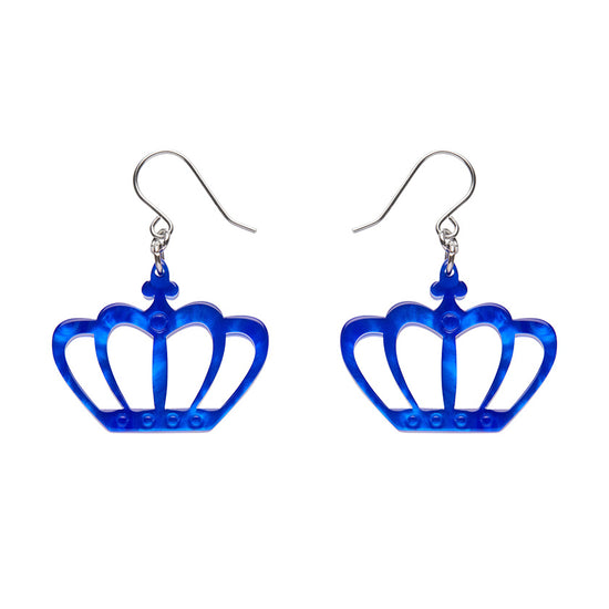 Royal Crown Drop Earrings - Blue