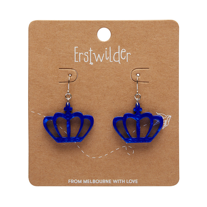 Royal Crown Drop Earrings - Blue