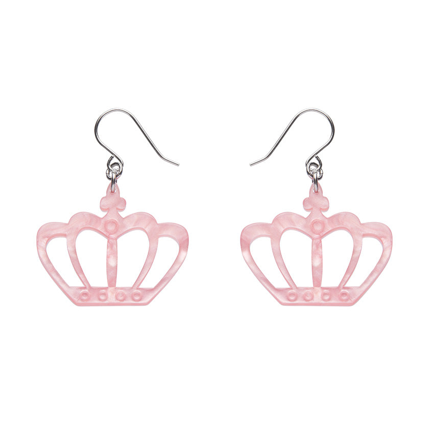 Royal Crown Drop Earrings - Pink