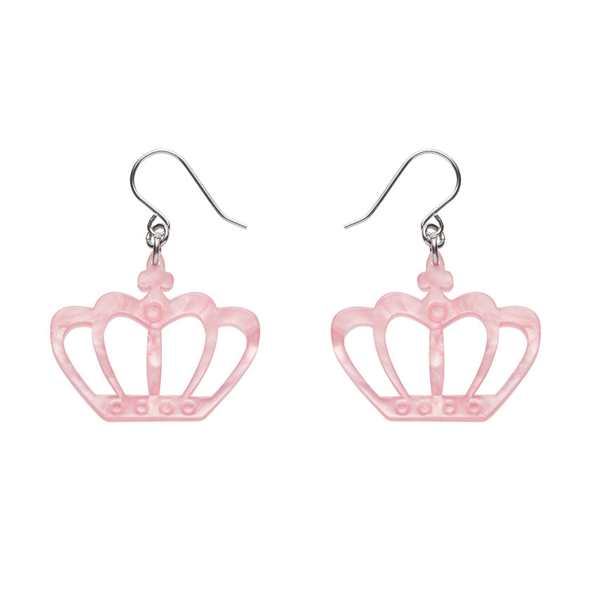 Royal Crown Drop Earrings - Pink