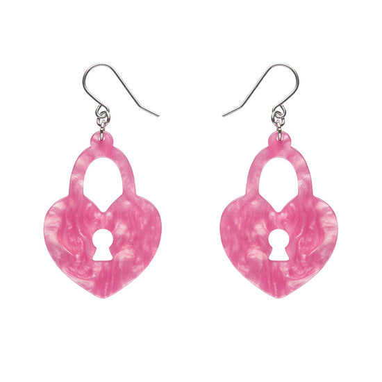 Heart Locket Ripple Drop Earrings - Pink