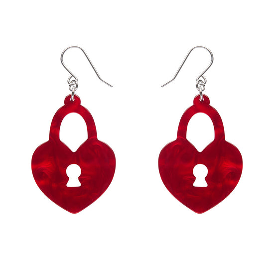 Heart Locket Ripple Drop Earrings - Red