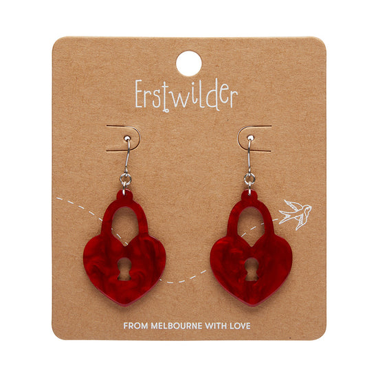 Heart Locket Ripple Drop Earrings - Red