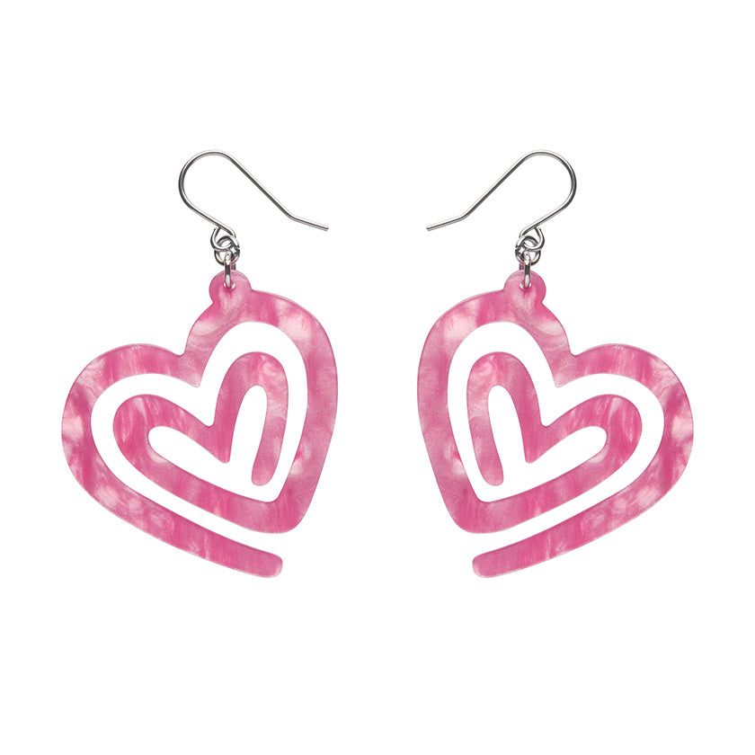 Heart Maze Ripple Drop Earrings- Pink