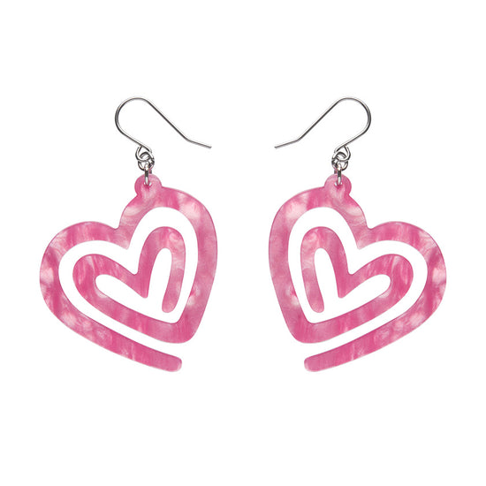 Heart Maze Ripple Drop Earrings- Pink