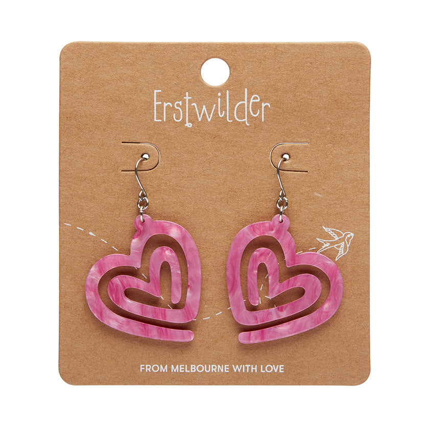 Heart Maze Ripple Drop Earrings- Pink