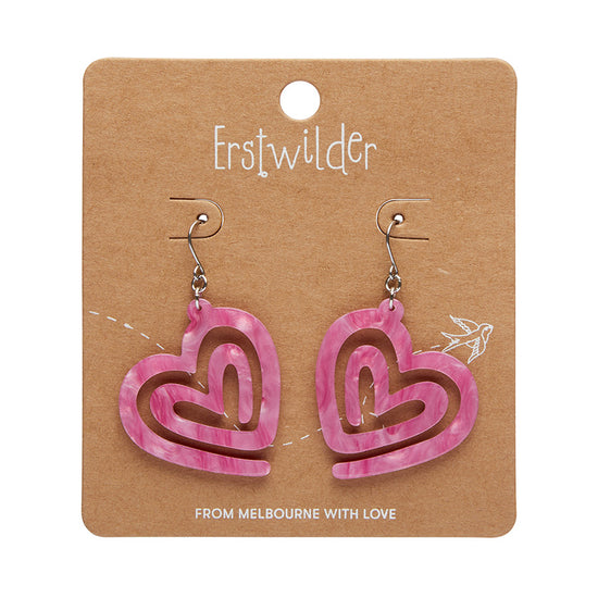 Heart Maze Ripple Drop Earrings- Pink