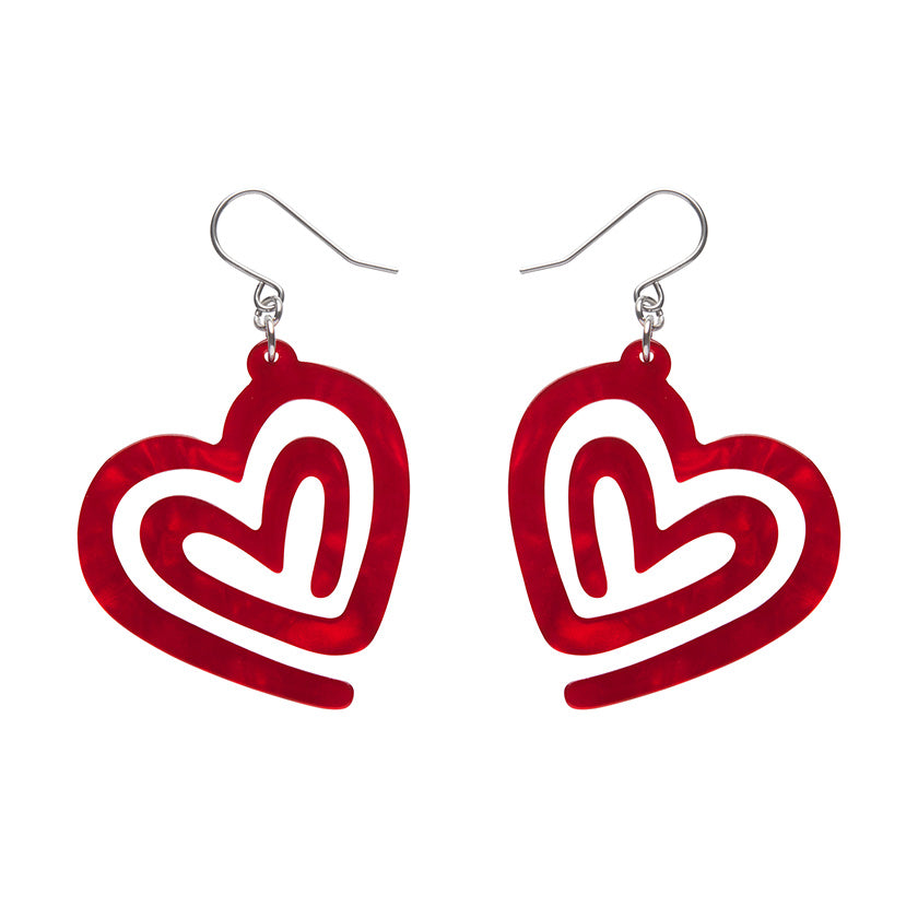 Heart Maze Ripple Drop Earrings- Red