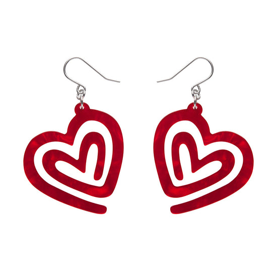 Heart Maze Ripple Drop Earrings- Red