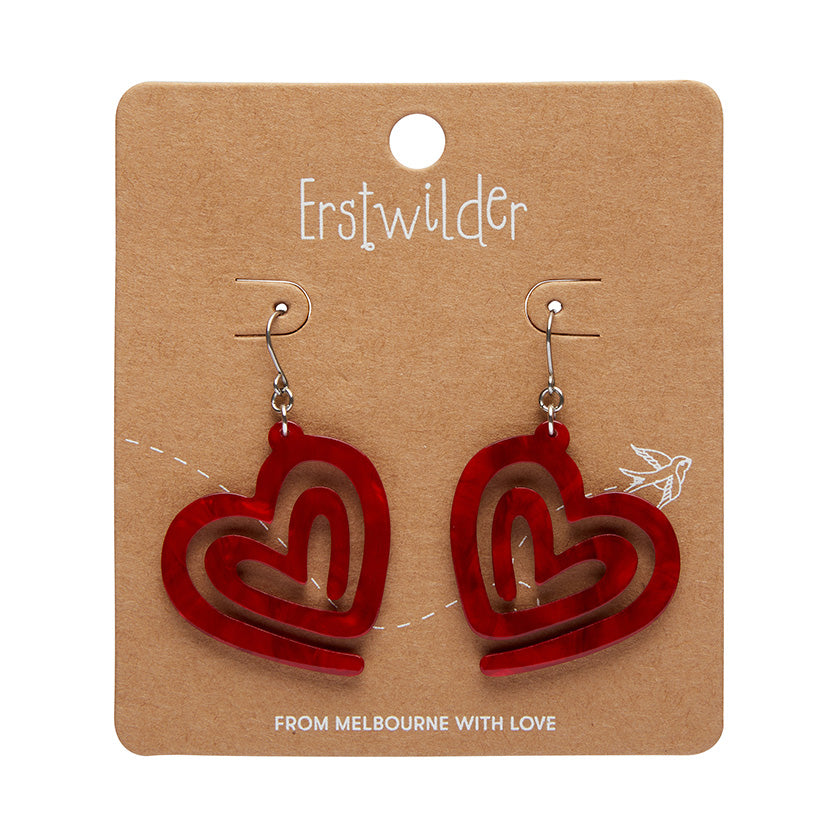 Heart Maze Ripple Drop Earrings- Red