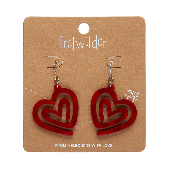 Heart Maze Ripple Drop Earrings- Red