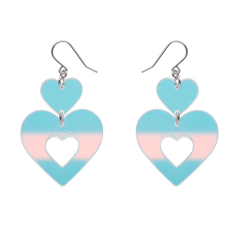 Double Heart Drop Earrings - Iridescent