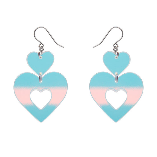 Double Heart Drop Earrings - Iridescent