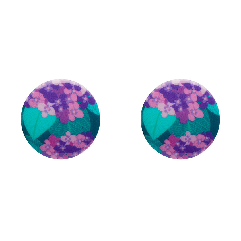 Hydrangea Round Stud Earrings - Purple