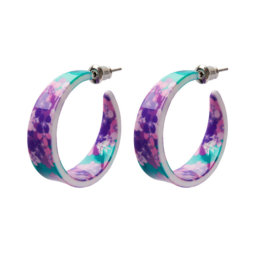 Hydrangea Hoop Stud Earrings - Purple