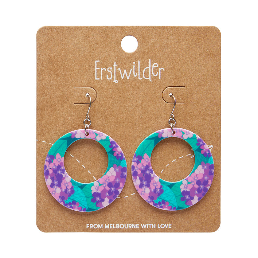 Hydrangea Circle Drop Earrings - Purple