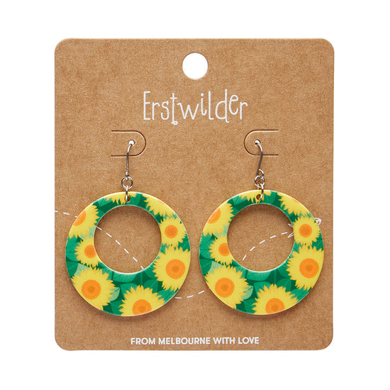 Sunflower Circle Drop Earrings - Yellow