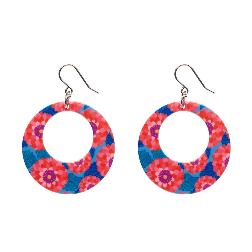 Dahlia Circle Drop Earrings - Pink