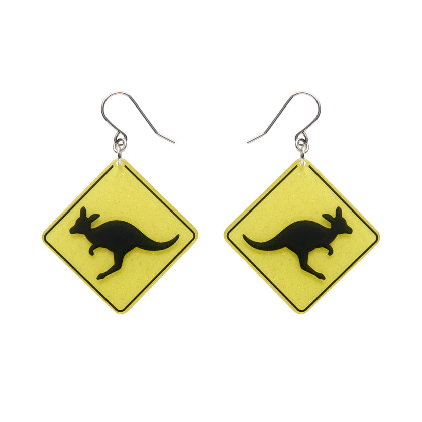 Kangaroo Sign Drop Earrings - Yellow