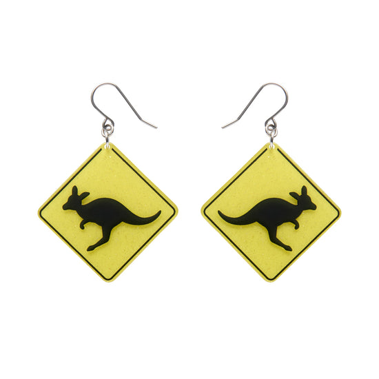 Kangaroo Sign Drop Earrings - Yellow
