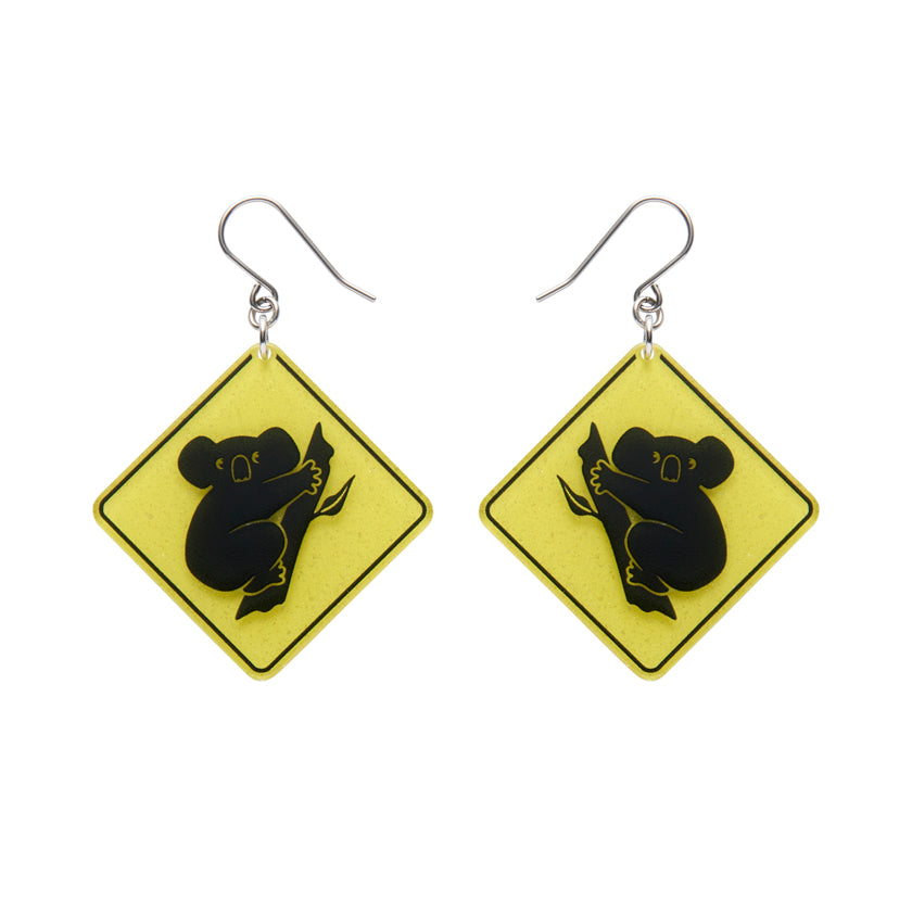 Koala Sign Drop Earrings - Yellow