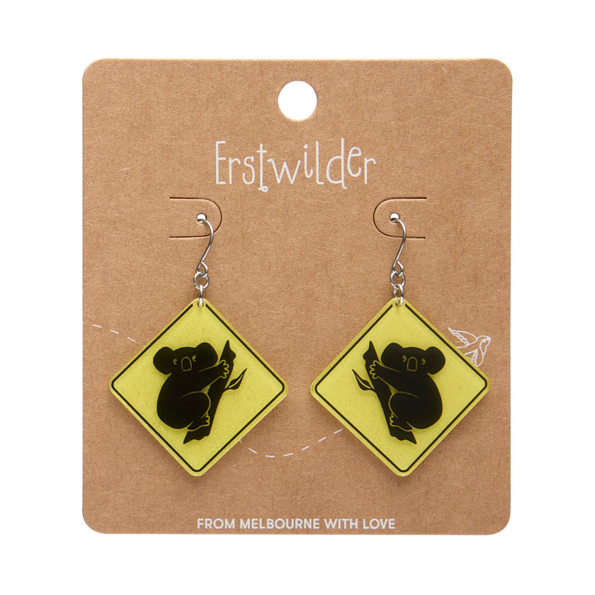 Koala Sign Drop Earrings - Yellow