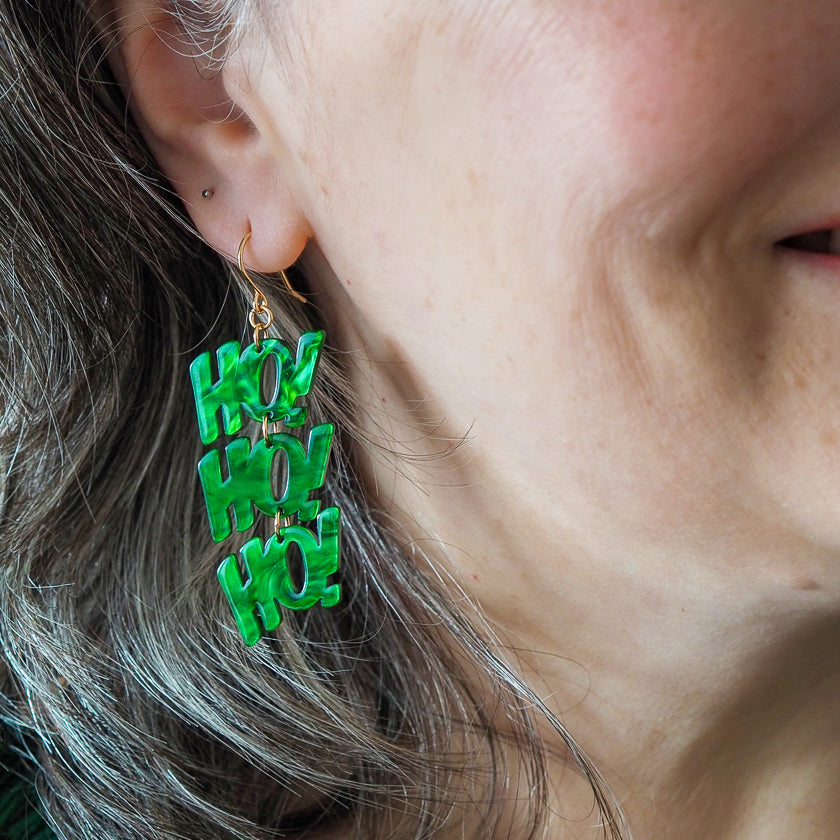 Ho Ho Ho Drop Earrings - Green