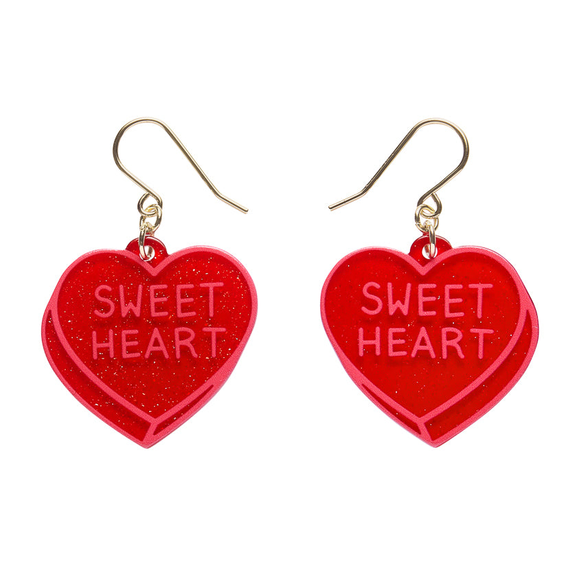 Candy Heart Drop Earrings - Red