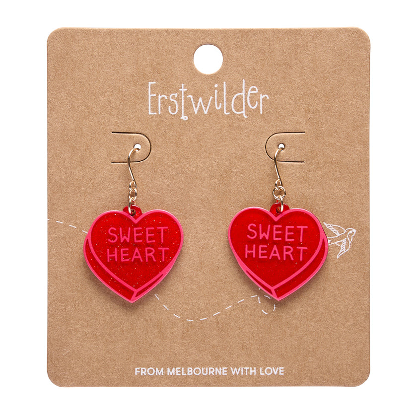 Candy Heart Drop Earrings - Red