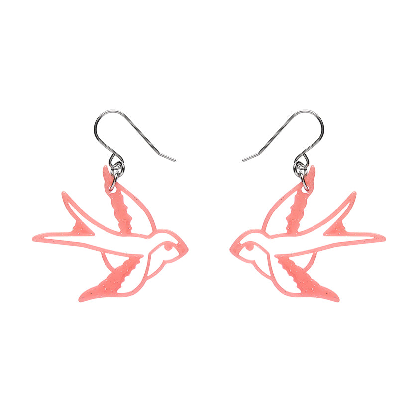 Swallow Drop Earrings - Pink