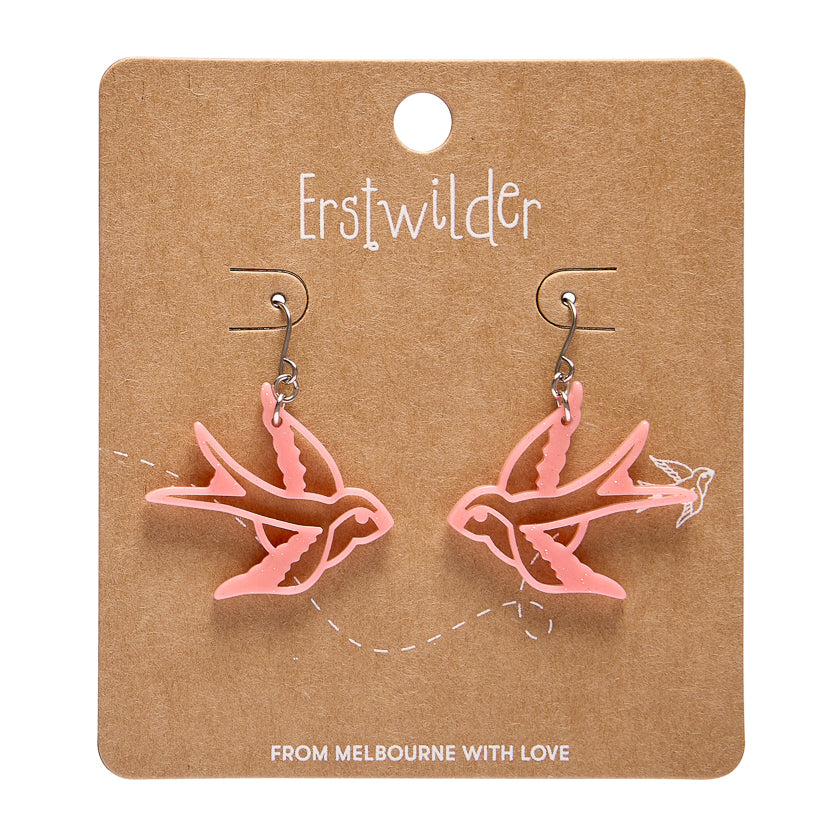 Swallow Drop Earrings - Pink