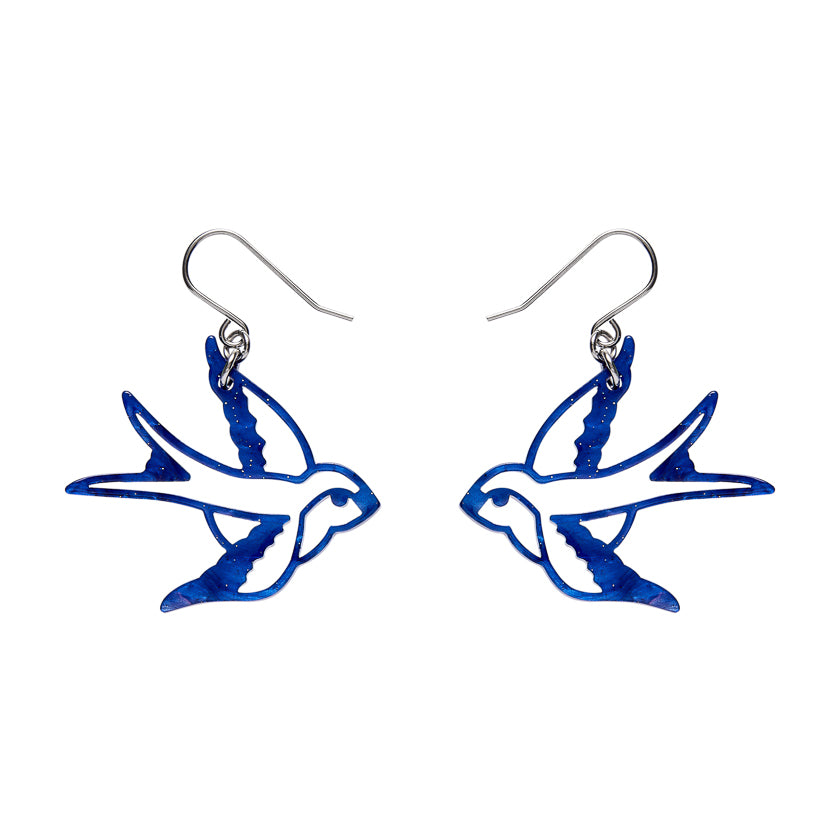 Swallow Drop Earrings - Blue