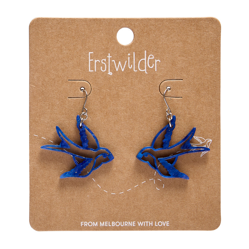 Swallow Drop Earrings - Blue