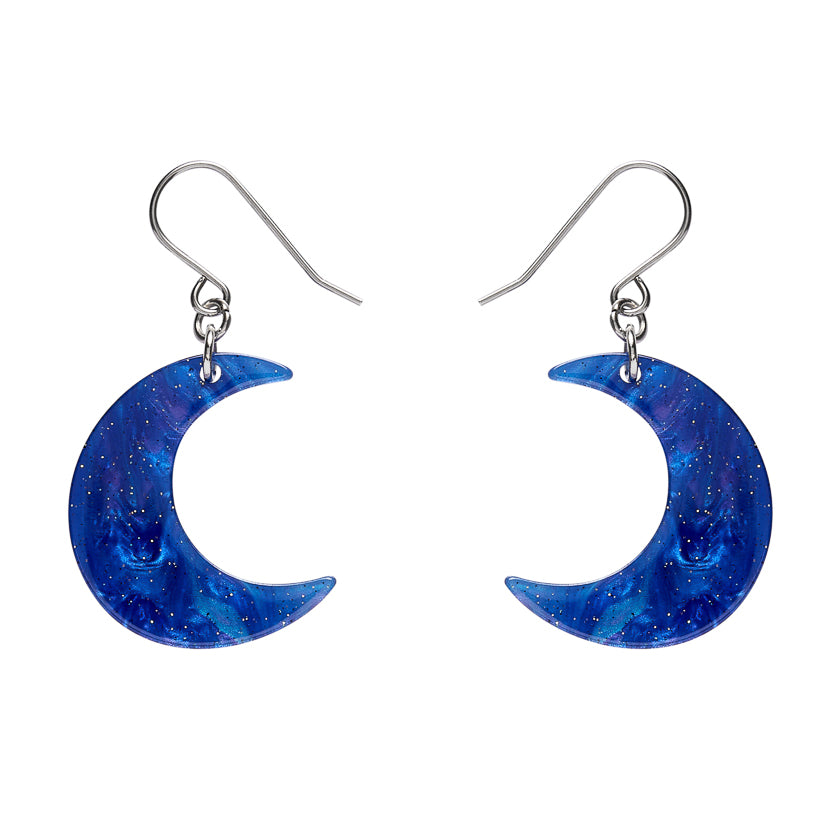 Crescent Moon Drop Earrings - Blue