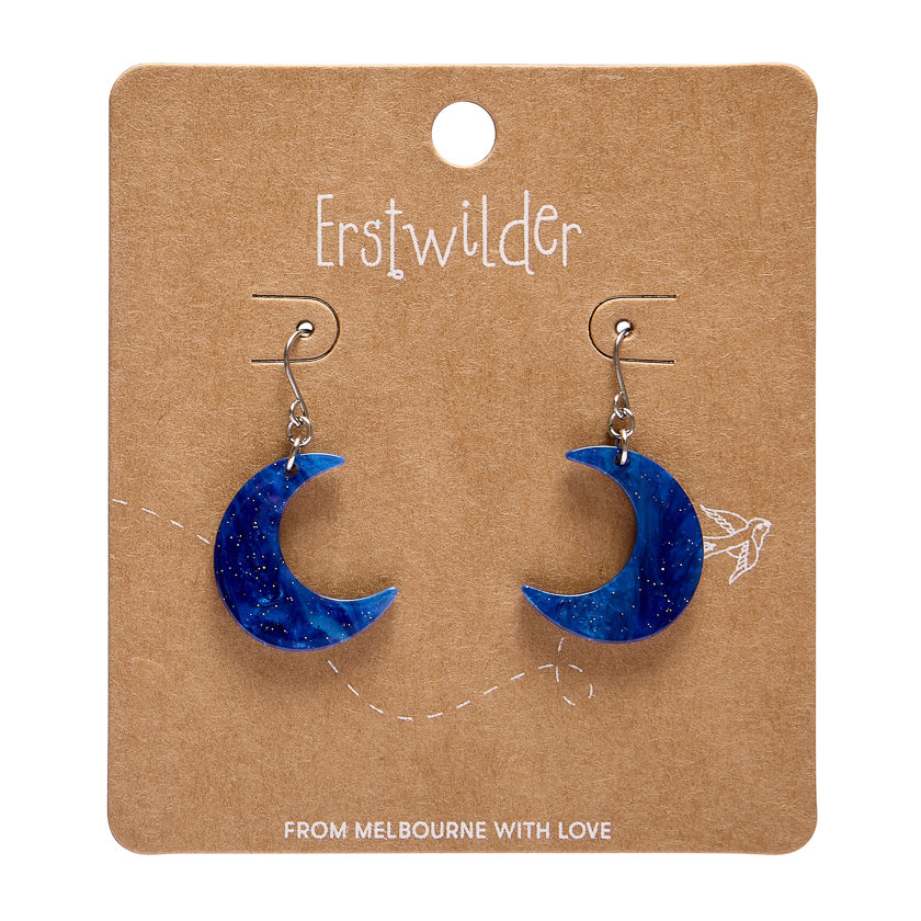 Crescent Moon Drop Earrings - Blue
