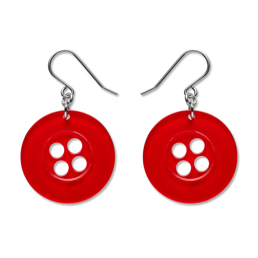 Button Drop Earrings - Red