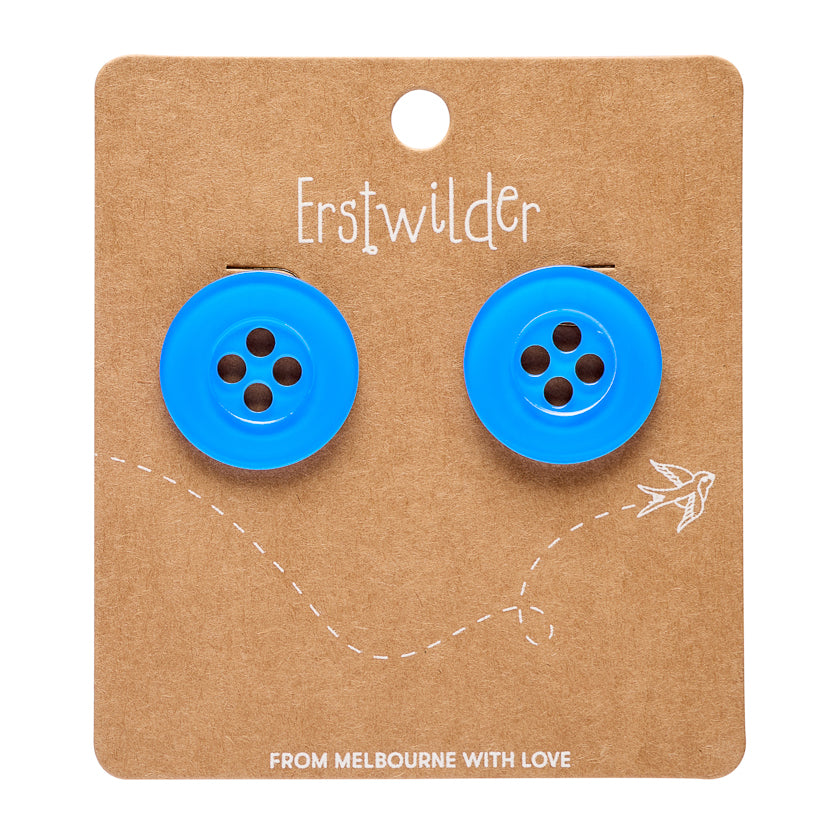 Button Stud Earrings - Blue