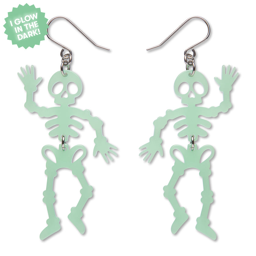 Dancing Skeleton Drop Earrings - glow in the dark