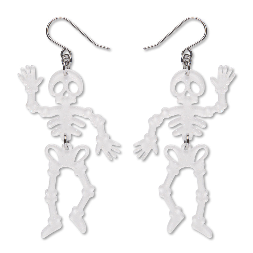 Dancing Skeleton Drop Earrings - white