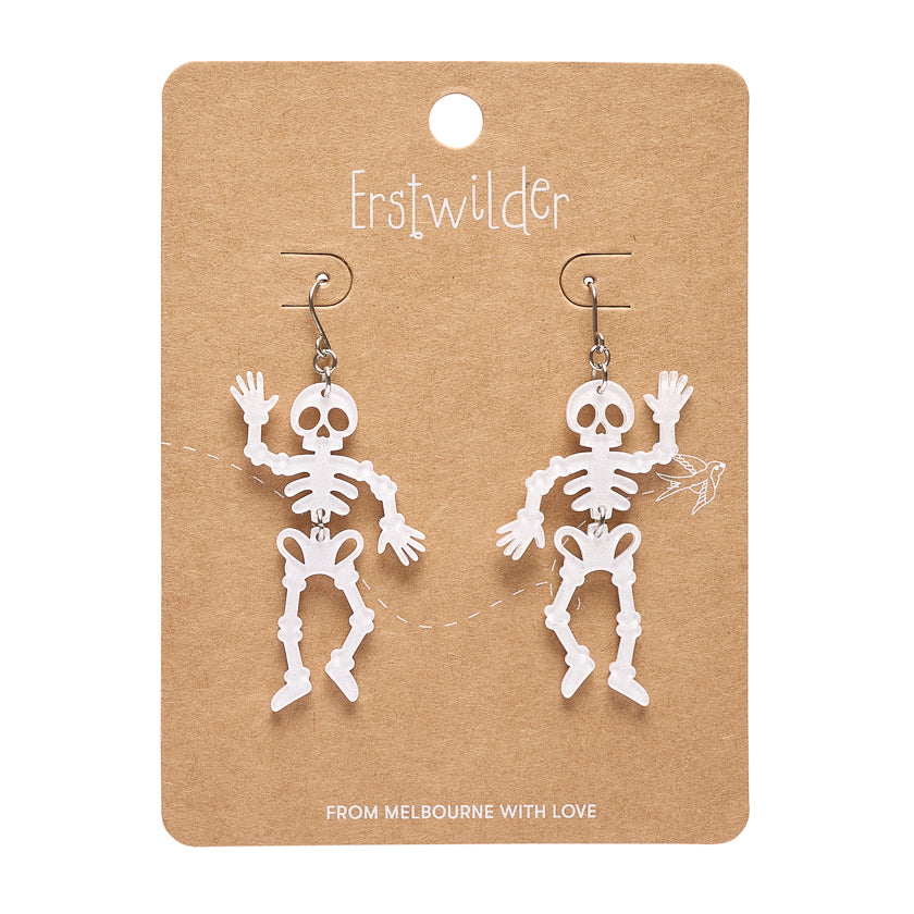 Dancing Skeleton Drop Earrings - white