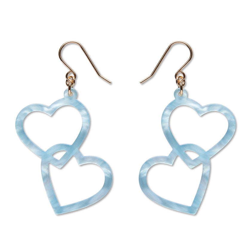 Heart Rings Drop Earrings - Blue